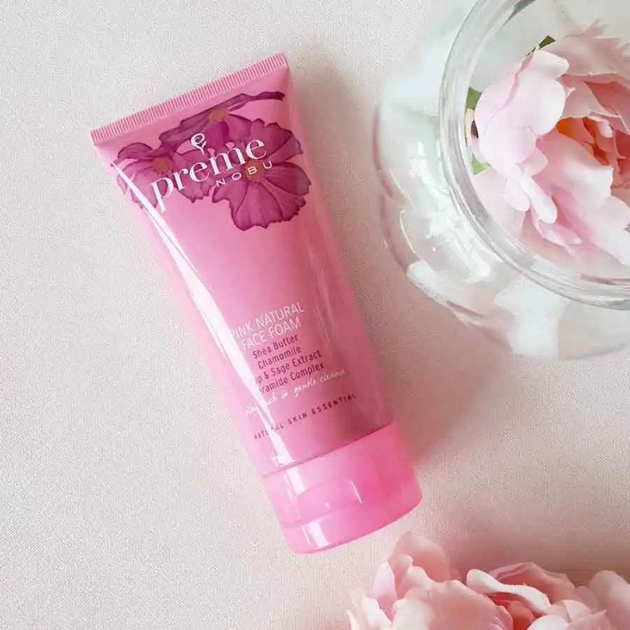 Preme Nobu Pink Natural Face Foam โฟมล้างหน้าสำหรับผิวแพ้ง่าย