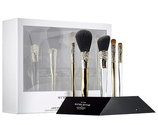 Alexis Bittar Liquid Gold Beauty Brush Set + Stand